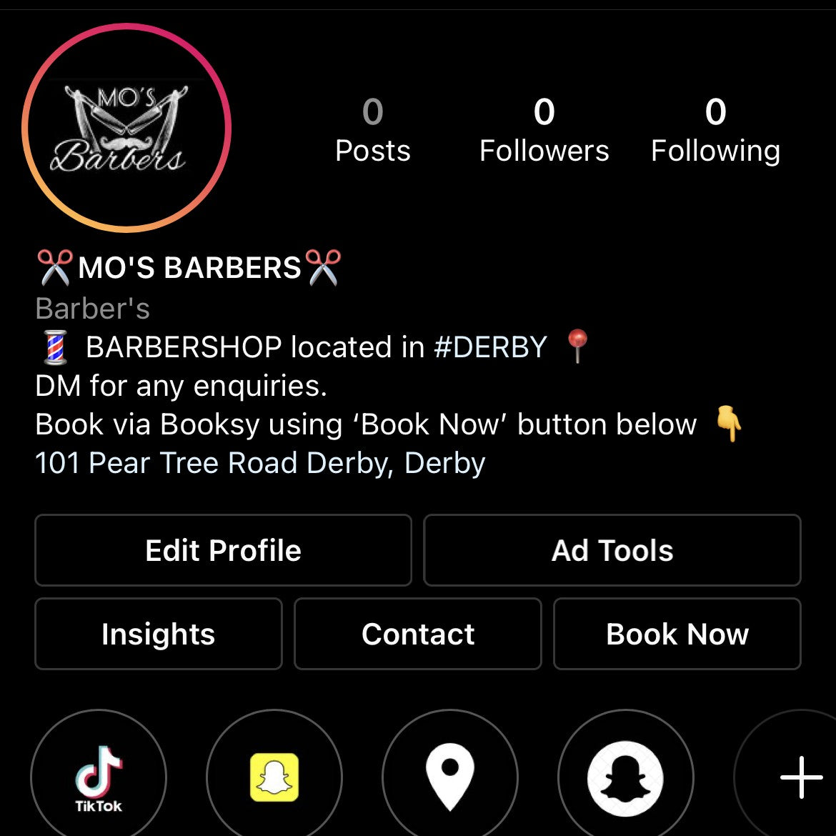 Day one of the Mo's Barbers account &mdash; zero followers